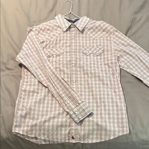 Casual Red and White Plaid Button-Down Shirt